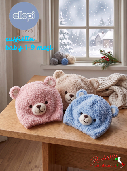 ELLEPI Cuffia BABY " ORSETTO " 1/9 Mesi BH7993 in 3 Colori ELLEPI Cuffia BABY " ORSETTO " 1/9 Mesi BH7993 in 3 Colori