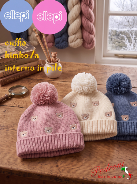 * ELLEPI * Cuffia bambina/o Ricamata 1/6 Anni BH8032 in 3 Colori * ELLEPI * Cuffia bambina/o Ricamata 1/6 Anni BH8032 in 3 Colori