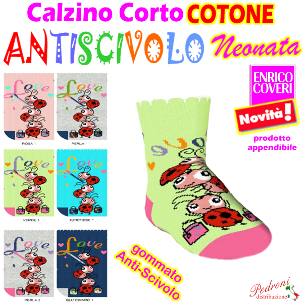COVERI Calza COTONE neonata "ANTISCIVOLO" LOVE-70 Tg.15/24
