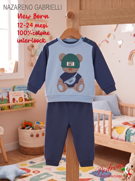 * NAZARENO GABRIELLI * Pigiama Neonato NG-2360/17 BLUE tg.12/24 mesi * NAZARENO GABRIELLI * Pigiama Neonato NG-2360/17 BLUE tg.12/24 mesi