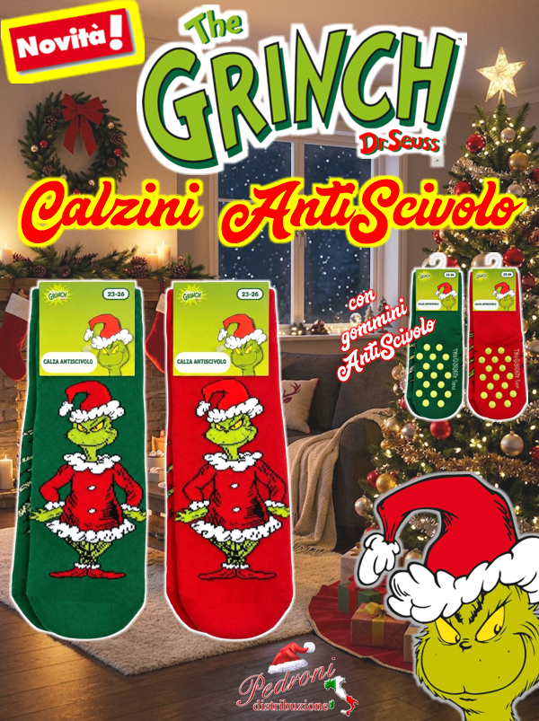 *PROMO NATALE* GRINCH Calze ANTISCIVOLO bambino/a 2-8 Anni