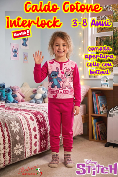 *PROMO INTERLOCK* STITCH Pigiama Caldo Cotone 3/8 Anni ST2136 Fucsia *PROMO INTERLOCK* STITCH Pigiama Caldo Cotone 3/8 Anni ST2136 Fucsia