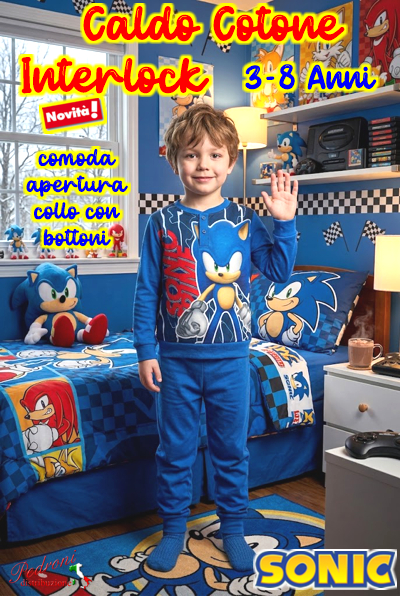 *PROMO INTERLOCK* SONIC Pigiama Caldo Cotone 3/8 Anni SC2122 Avio