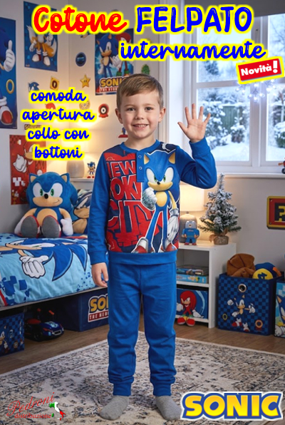 # PROMO FELPATO # SONIC Pigiama bambino 3/8 Anni SN2123 Bluette # PROMO FELPATO # SONIC Pigiama bambino 3/8 Anni SN2123 Bluette