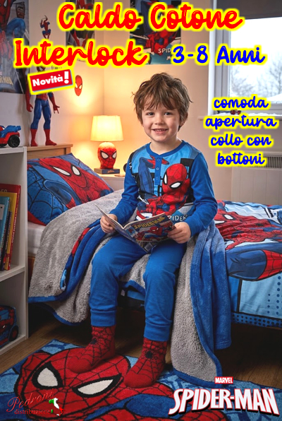*PROMO INTERLOCK* SPIDERMAN Pigiama Caldo Cotone 3/8 Anni SP2125 Avio
