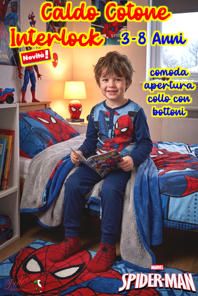 *PROMO INTERLOCK* SPIDERMAN Pigiama Caldo Cotone 3/8 Anni SP2125 Blu