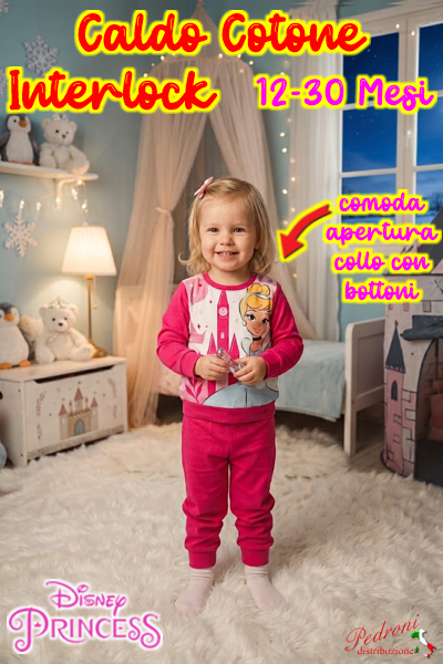 *CALDO COTONE INTERLOCK* Pigiama Neonata PRINCIPESSE 12-30 Mesi PR2265 Fucsia