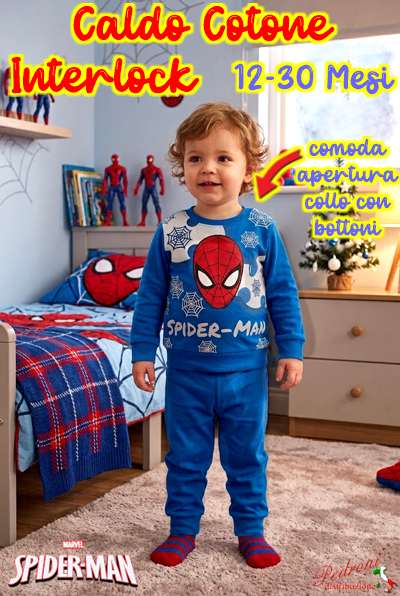 *CALDO COTONE INTERLOCK* Pigiama Neonato SPIDERMAN 12-30 Mesi SP2160 Bluette *CALDO COTONE INTERLOCK* Pigiama Neonato SPIDERMAN 12-30 Mesi SP2160 Bluette