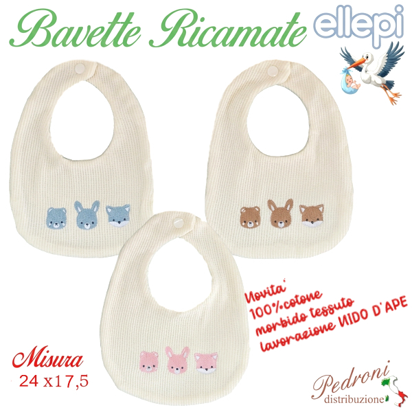 "ELLEPI" Bavetta Nido D'ape RICAMATA retro Cotone AD9932