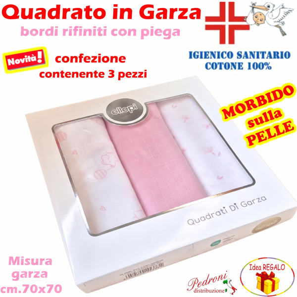 ELLEPI QUADRATO in GARZA di COTONE SANITARIO 4003 Bianco/Rosa
