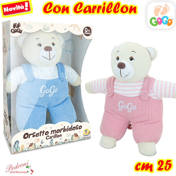 *LINEA GOGO*CARILLON ORSETTO MORBIDOSO 39633 Cm.25 in 2 colori (+0 mesi)