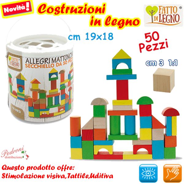 *FATTI di LEGNO*ALLEGRI MATTONCINI LEGNO 50PZ 40206 (+18 mesi)