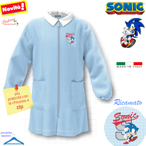SONIC Grembiule ASILO bambino G406-ZIP Bianco/Cielo Tg.50 Cm.98
