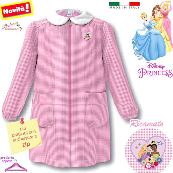 PRINCIPESSE Grembiule ASILO bambina G106 Bianco/RosaTg.55 Cm.104