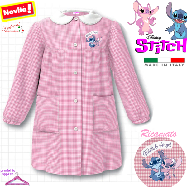 STITCH Grembiule ASILO bambina G108 Bianco/Rosa Tg.55 Cm.104