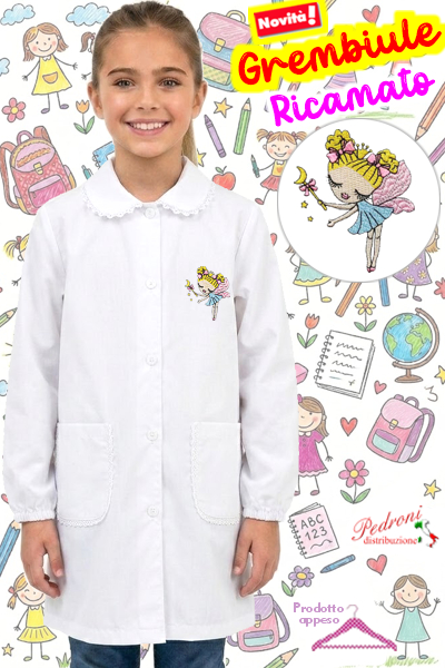 PRIMO PREZZO Grembiule SCUOLA bambina BM-631 BIANCO Tg.70/100