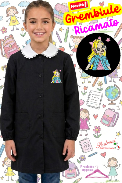 PRIMO PREZZO Grembiule SCUOLA bambina BM-948 NERO Tg.65/80