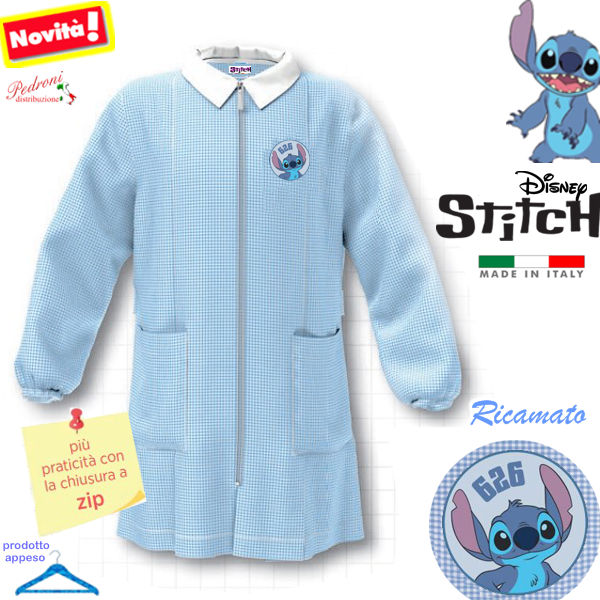 STITCH Grembiule ASILO bambino G407-ZIP Bianco/Cielo Tg.60 cm110