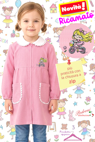 PRIMO PREZZO Grembiule ASILO bambina BM-001 Bianco/Rosa Tg.45/55