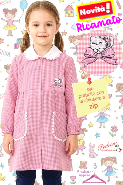 PRIMO PREZZO Grembiule ASILO bambina BM-008 Bianco/Rosa Tg.45/65