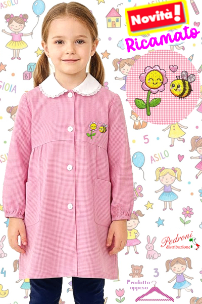 PRIMO PREZZO Grembiule ASILO bambina BM-930 Bianco/Rosa Tg.45/65