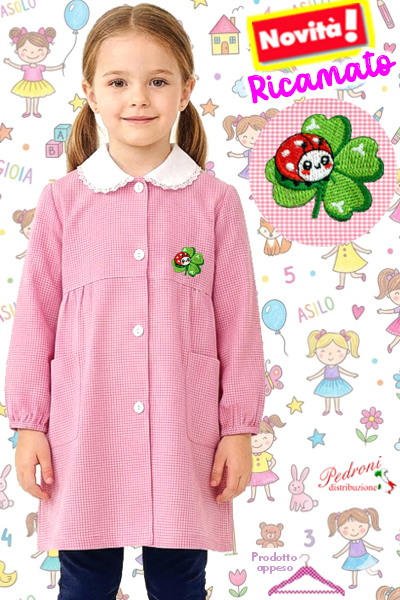 PRIMO PREZZO Grembiule ASILO bambina BM-931 Bianco/Rosa Tg.45/65