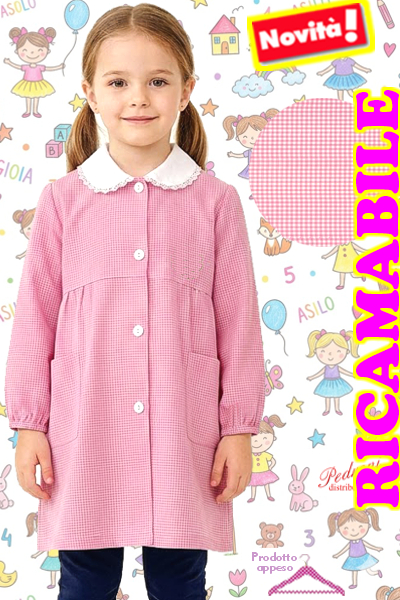 *RICAMABILE* Grembiule ASILO bambina BM-927 Bianco/Rosa Tg.45/65