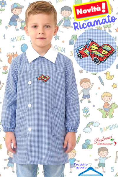 PRIMO PREZZO Grembiule ASILO bambino BM-906 Bianc/Cielo Tg.45/65