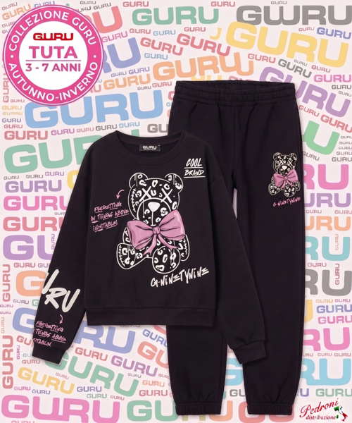 *GURU* COMPLETO TUTA BAMBINA Felpata 012K 3/7 Anni BLACK