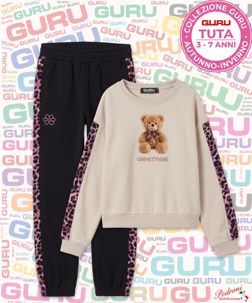 *GURU* COMPLETO TUTA BAMBINA Felpata 014K 3/7 Anni AVORIO