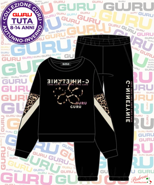 *GURU* COMPLETO TUTA RAGAZZA Felpata 013T 8/14 Anni BLACK