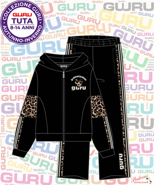 *GURU* COMPLETO TUTA RAGAZZA Felpata 026T 8/14 Anni BLACK