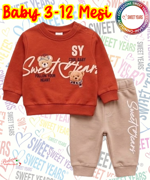 # SWEET YEARS # COMPLETO-BABY MASCHIO Felpato 003B 3-12 Mesi DEEP ORANGE