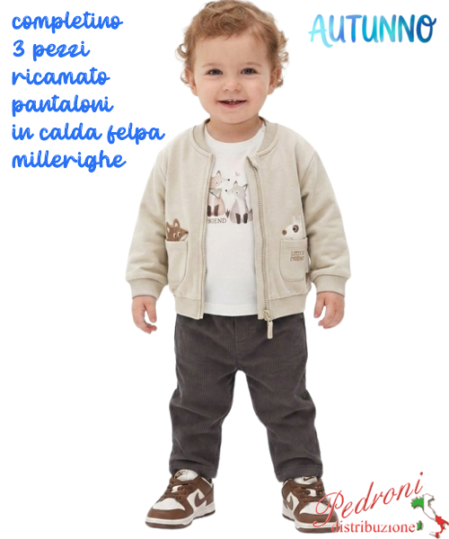 *AUTUNNO*Completo neonato BABYGANG AB8644 BEIGE/asfalt 3/18 mesi