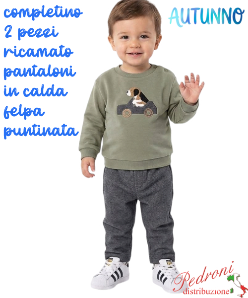 *AUTUNNO*Completo neonato BABYGANG AB9746 BOSCO/grigio 3/18 mesi