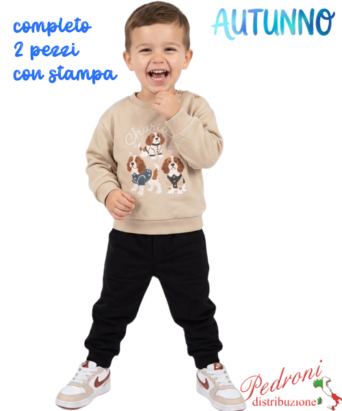 *AUTUNNO*Tuta neonato SMALL GANG AB9755 BEIGE/nero 12/36 mesi