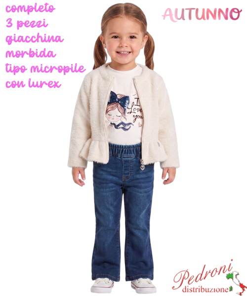 *AUTUNNO*Completo neonata LOLLITOP BS8509 PANNA/jeans 12/36 mesi