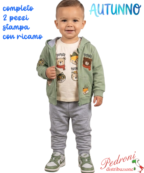 *AUTUNNO*Tuta neonato BABY GANG C8668 MUSCHIO/grigio 3/18 mesi