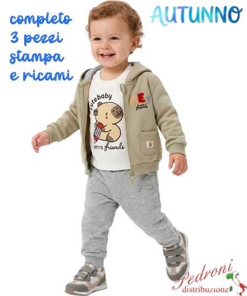 *AUTUNNO*Tuta neonato BABY GANG C8670 VERDE/grigio 3/18 mesi