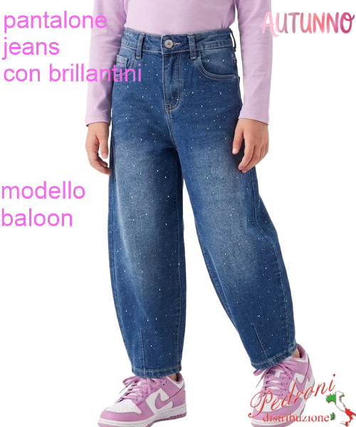 *AUTUNNO*Pantalone jeans ragazza PINK JX6109 BLU 6/14 anni