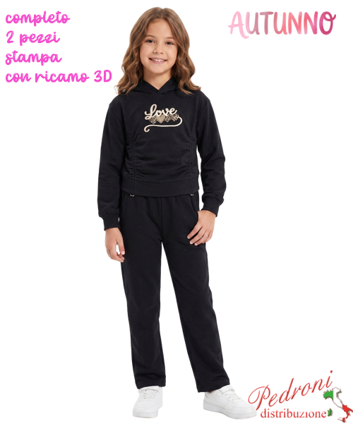 *AUTUNNO*Completo bambina MISS IMAGE LF2135 NERO 4/12 anni