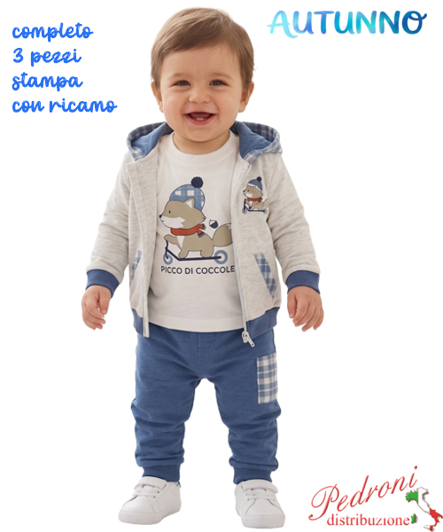*AUTUNNO*Tuta neonato BABY GANG V8457 GRIGIO/sky 3/18 mesi