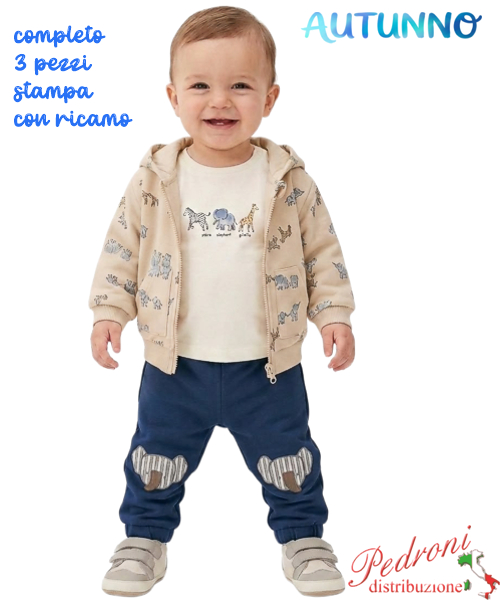 *AUTUNNO*Tuta neonato BABY GANG AB8640 BEIGE/blu 1/12 mesi