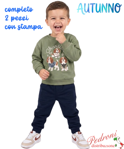*AUTUNNO*Tuta neonato SMALL GANG AB9755 GREEN/blu 12/36 mesi