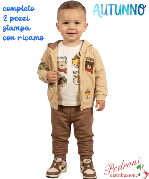 *AUTUNNO*Tuta neonato BABY GANG C8668 BEIGE/cioccolato 3/18 mesi