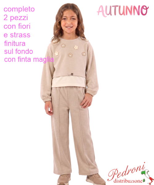 *AUTUNNO*Completo bambina SMILE CBA6328 BEIGE 4/14 anni
