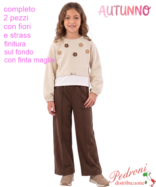 *AUTUNNO*Completo bambina SMILE CBA6328 BEIGE/ciocc. 4/14 anni