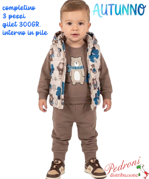 Completo neonato SWEET H868 BEIGE/cioccolata 3/24 mesi