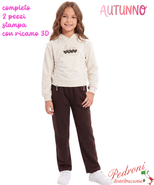 *AUTUNNO*Completo bambina MISS IMAGE LF2135 PANNA/cioc 4/12 anni