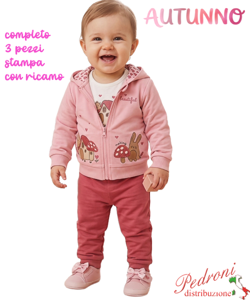 *AUTUNNO*Tuta neonata INJULY LY1100 ROSA/petunia 3/18 mesi